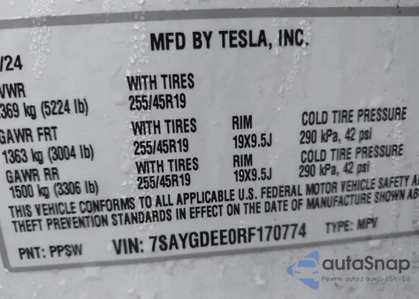 2024 Tesla Model Y Long Range Dual Motor All-Wheel Drive из США, поврежденный, VIN 7SAYGDEE0RF170774